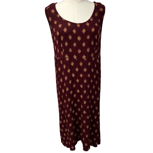 Vintage Rabbit Rabbit Rabbit Rayon Slip Dress Womens‎ M USA Made Maroon Gold - Picture 1 of 15